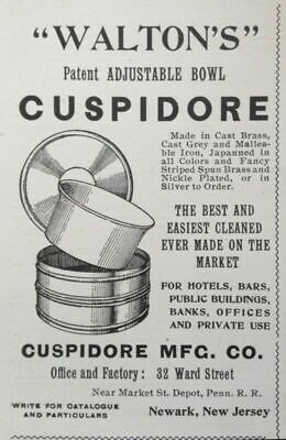 1896 Ad(1800-41)~cuspidore Mfg. Co. Newark, Nj. "walton's" Cuspidore Bowl