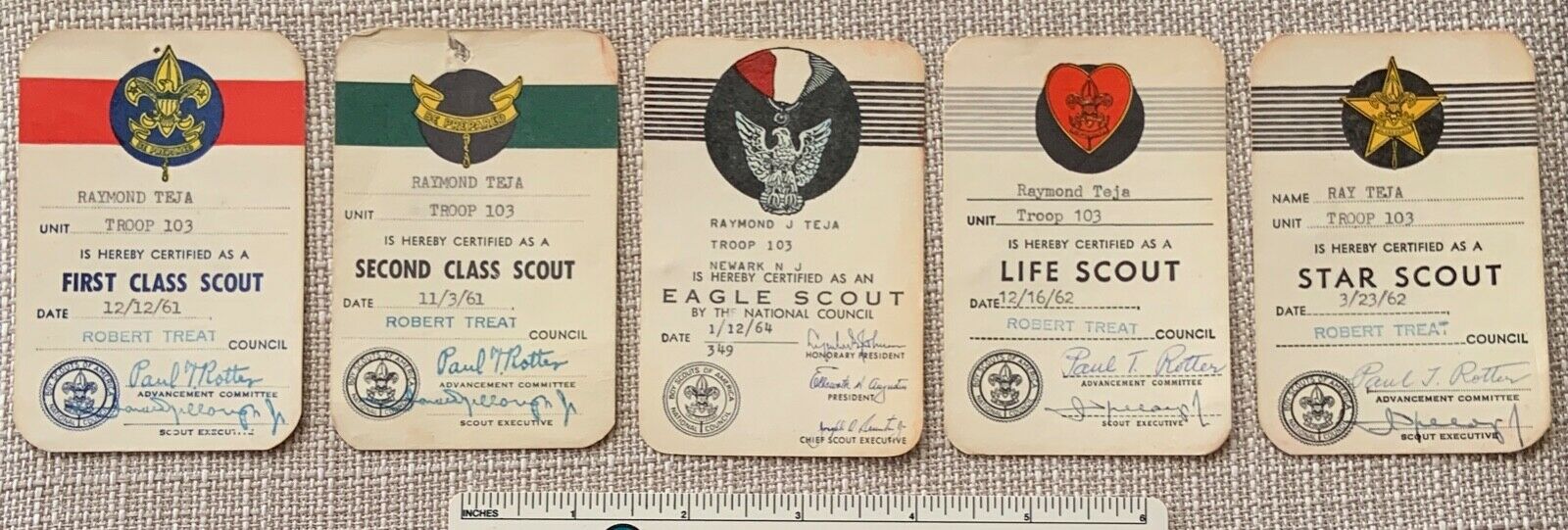 5 1960s Boy Scout Rank Advancement Cards Bsa Eagle Life Star First Second Class